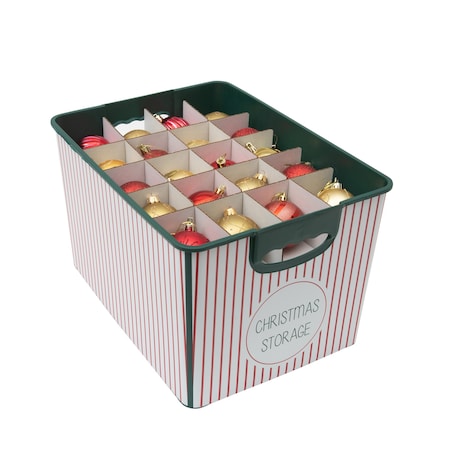 Simplify Christmas Stripe Design 60 Ornament Storage Tote Bin in Green 9081-D